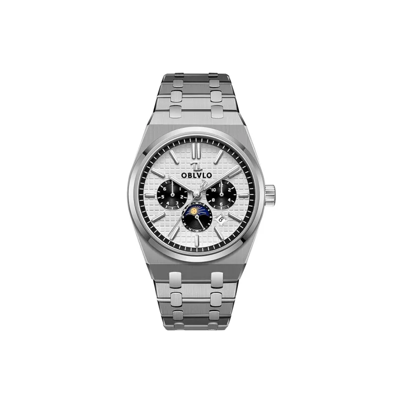 OBLVLO Automatic Mechanical Movement Steel Strap Men's Watches White Dial-7