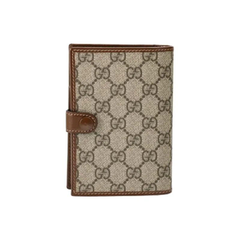 GUCCI GG Retro Series Canvas With Leather Binding Card Holder Wallet Passport Holder Men's Brown-5