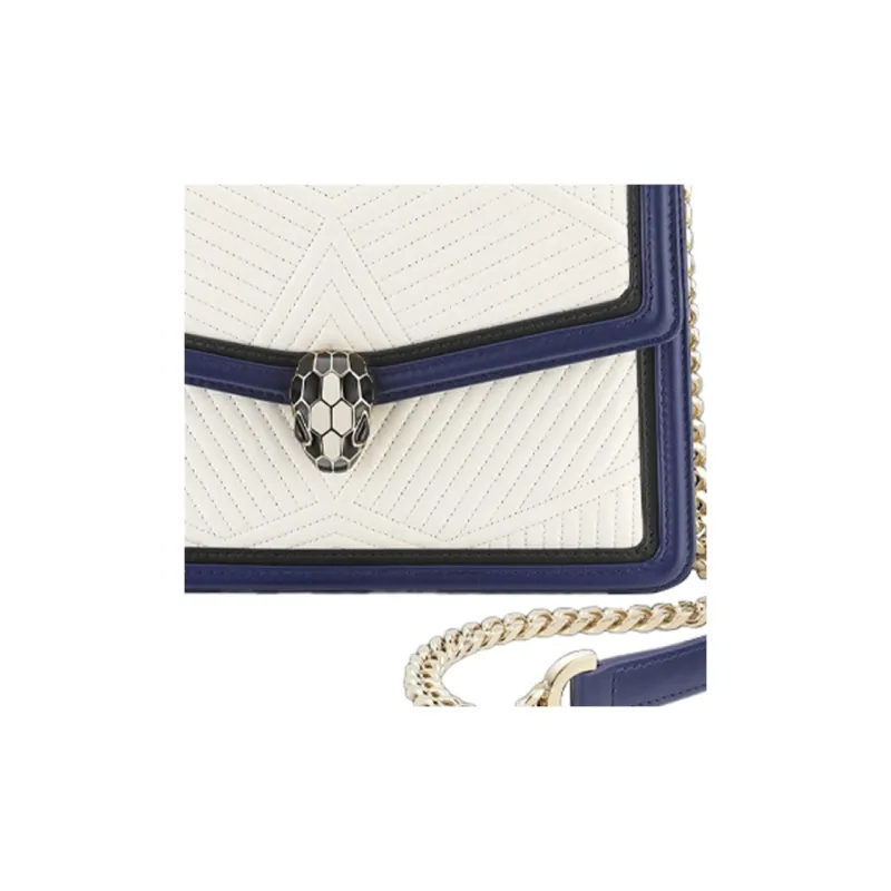 BVLGARI Serpenti Diamond Blast Cow Leather Crossbody Handbag Shoulder Bag Women's White-2