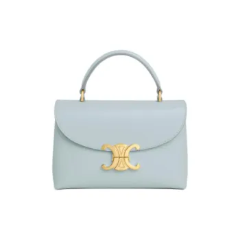 CELINE Shiny Cow Leather Handbag Women's Blue