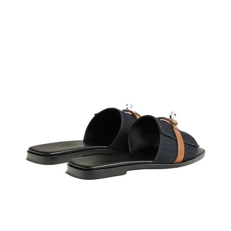 HERMES Giulia Slide Slippers Women's Blue-3