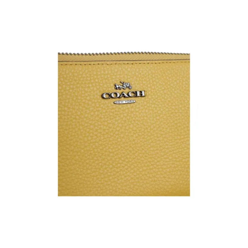 COACH Accordion Zip Synthetic Leather With Grain Texture Long Zip Closure Wallet Small Size Women's Lemon-4