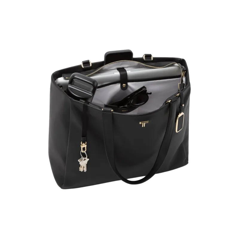 TUMI Voyageur Leather Tote Bag Shopping Bag Crossbody Bag Shoulder Bag Large Size Women's Black & Gold-4