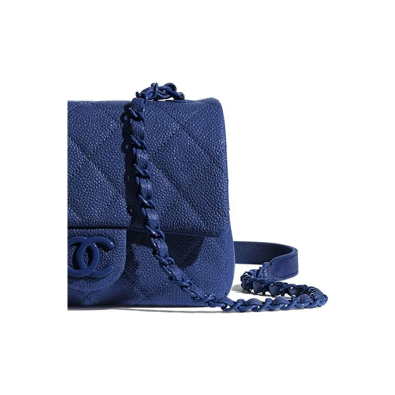 CHANEL Caviar Calfskin Flap Bag, Shoulder Bag, Crossbody Bag Women's Dark Blue-3