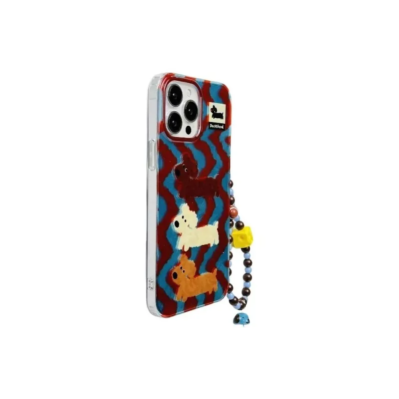 OYXOYRJ Acrylic Material Ins Stripes Graffiti Puppy Unisex Compatible With IPhone 16/15/14/13 Phone Case-1