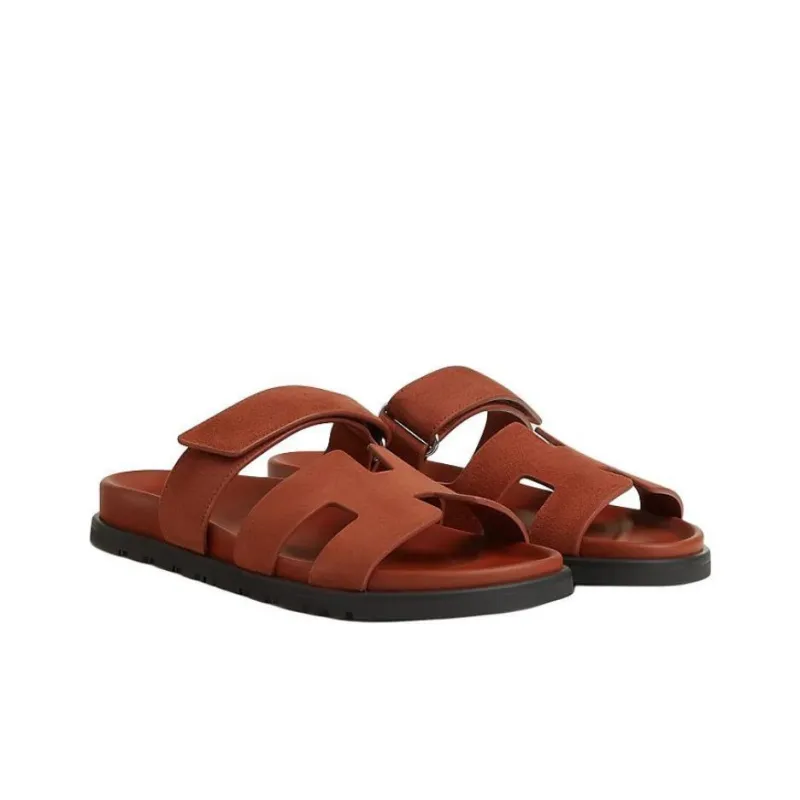 HERMES Chypre Slip Resistant Slide Slippers Women's Black Sugar Brown-2