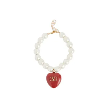 Valentino Metal Enamel Brass Pearl Bracelets Women's Red