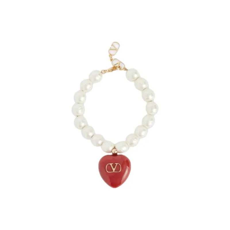 Valentino Metal Enamel Brass Pearl Bracelets Women's Red-0