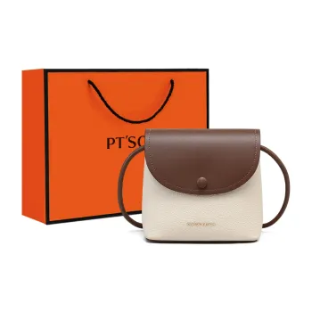 PT'SON Cow Leather Bonded Synthetic Leather One Shoulder Cell Phone Pouch Crossbody Bag Regular Women's Ecru Coffee
