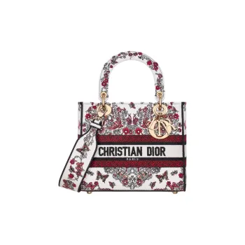 DIOR Lady D Lite Cotton Tote Bag Shopping Bag Shoulder Bag Handbag Medium Size Women's Multicolor