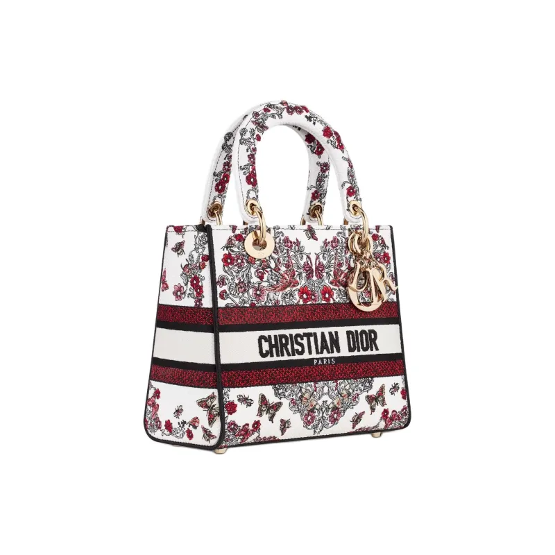 DIOR Lady D Lite Cotton Tote Bag Shopping Bag Shoulder Bag Handbag Medium Size Women's Multicolor-2