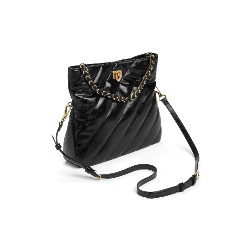 CHARLES&KEITH PU Shoulder Bag Medium Size Women's Black/Cream Milk White-2