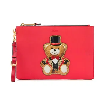 MOSCHINO Cow Leather Wallets Clutches Women's Red