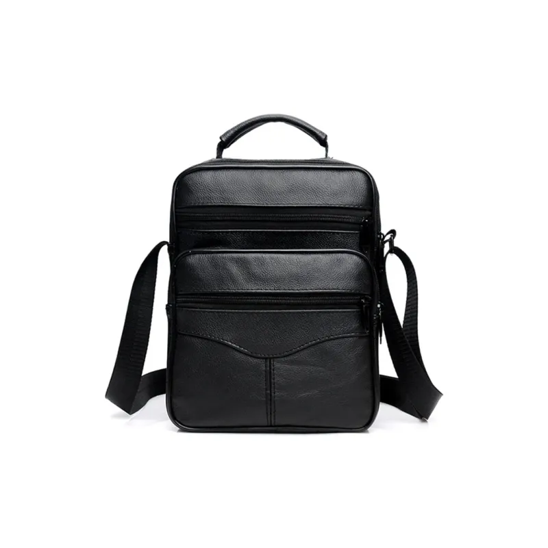 GEERDUN Cow Leather One Shoulder Handbag Unisex Black-4