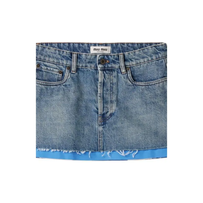 MIU MIU Frayed Hem Denim Skirt-5