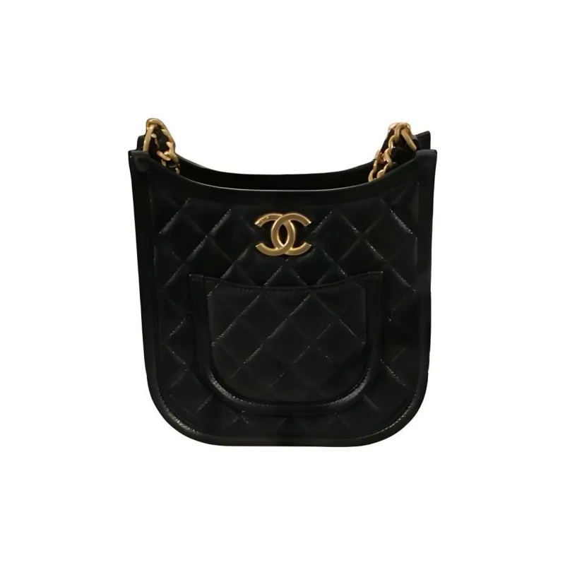 CHANEL Leather Hobo Bag, Shoulder Bag, Crossbody Bag Women's Black-0