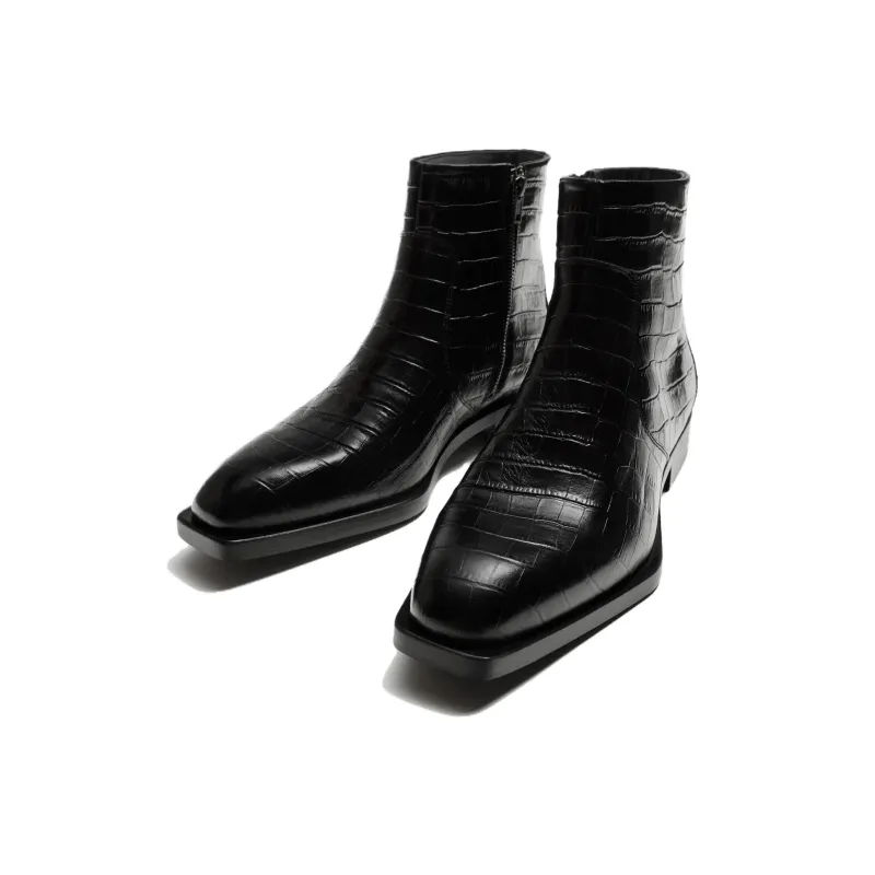 ZARA EMBOSSED Ankle Boots Men's Black-3
