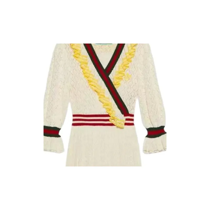 GUCCI Long Sleeved Dress Women's Beige-4