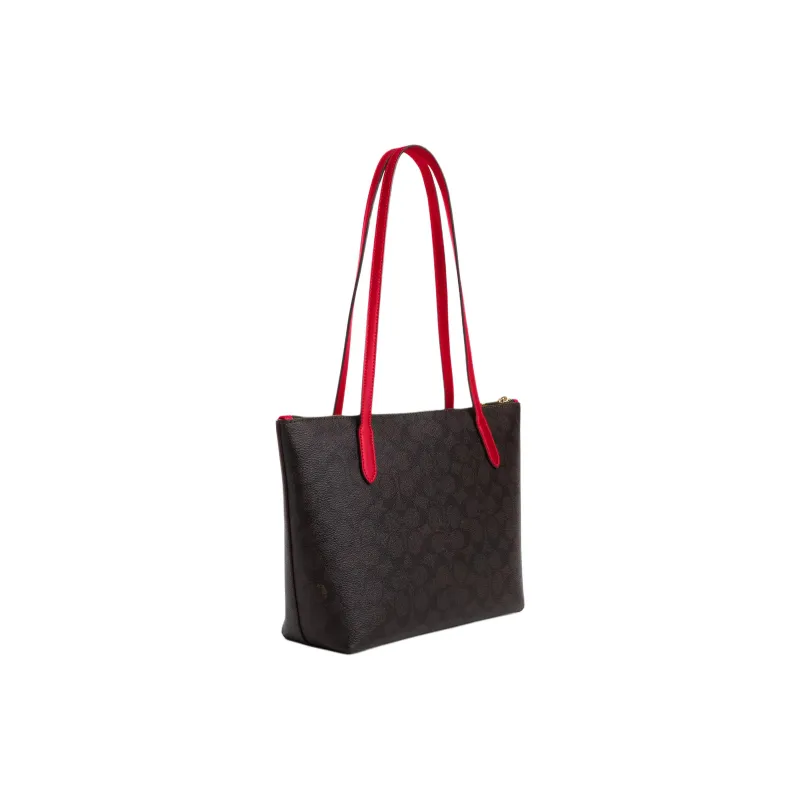 COACH Coated Canvas Tote Bag, Shopping Bag, Shoulder Bag Medium Size Women's Walnut-1