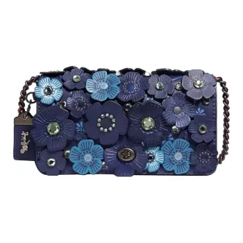 COACH Dinky Glove Tanning Shoulder Bag, Crossbody Bag Medium Size Women's Navy Blue