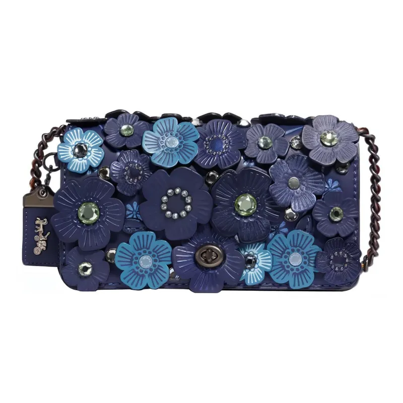 COACH Dinky Glove Tanning Shoulder Bag, Crossbody Bag Medium Size Women's Navy Blue-0