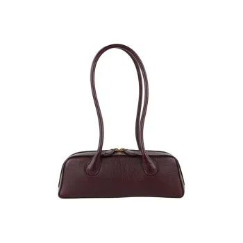 APEDE MOD Embossed Top Grain Cow Leather Bowling Bag Shoulder Bag Handbag Medium Size Women's Bordeaux Red