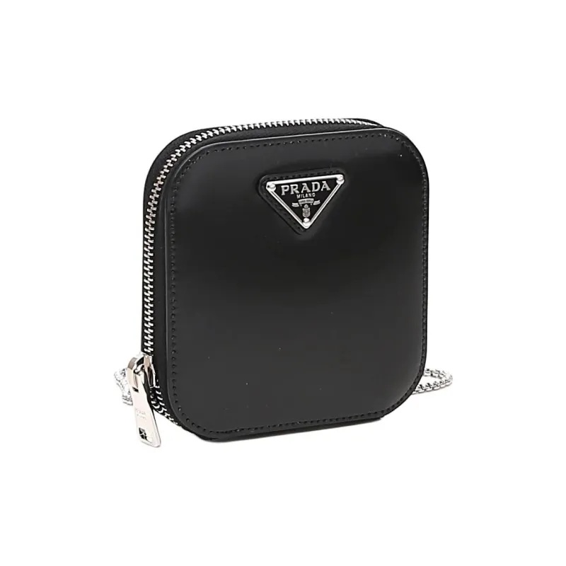 PRADA Leather Crossbody Bag Shoulder Bag Unisex Black-2
