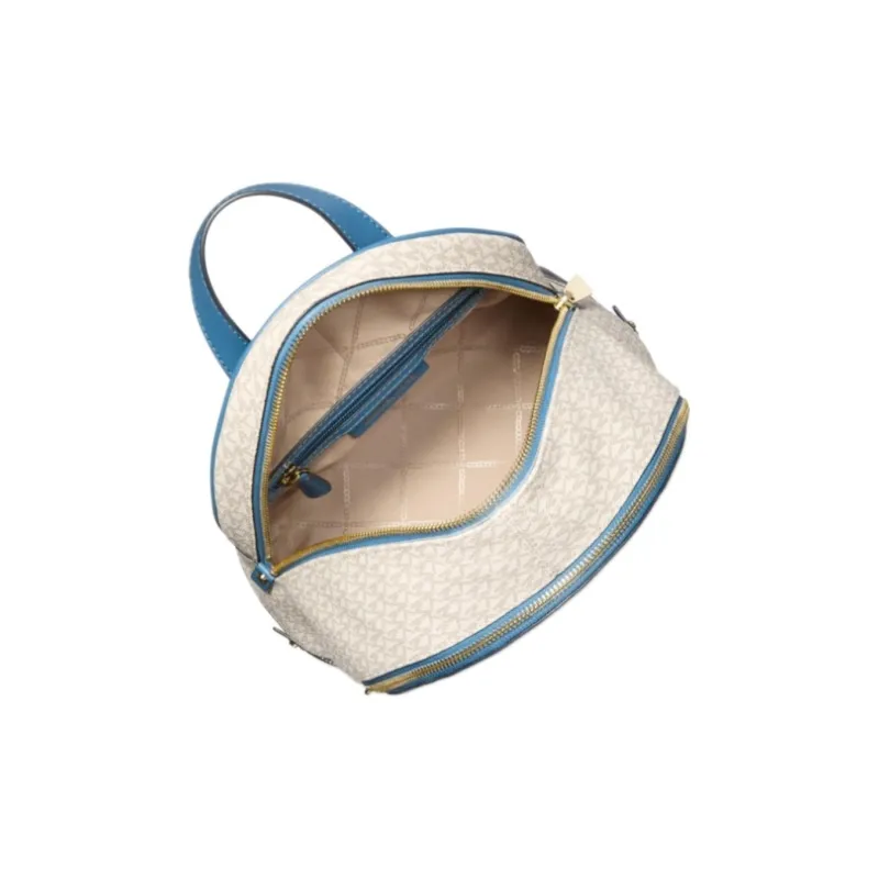 MICHAEL KORS Rhea Zip Artificial Leather Backpack Medium Size Women's Dark Blue & Vanilla White-2