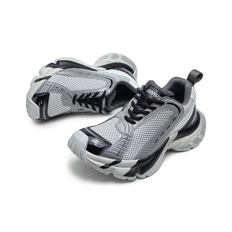 KUNGFUDEER Dimensional Player Anti Slip And Wear Resistant Height Increasing Low Top Chunky Sneakers Unisex Gray-3