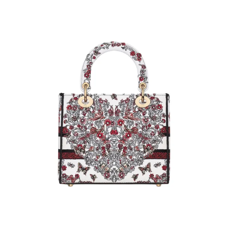 DIOR Lady D Lite Cotton Tote Bag Shopping Bag Shoulder Bag Handbag Medium Size Women's Multicolor-3