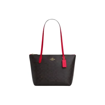 COACH Canvas Coated Canvas Tote Bag Shopping Bag Shoulder Bags Medium Size Women's Walnut