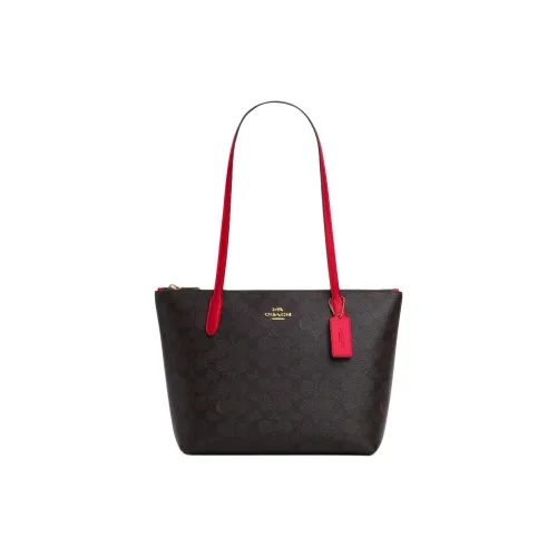 COACH Coated Canvas Tote Bag, Shopping Bag, Shoulder Bag Medium Size Women's Walnut