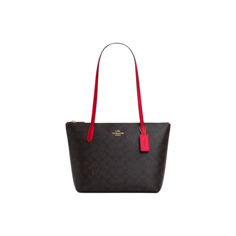 COACH Coated Canvas Tote Bag, Shopping Bag, Shoulder Bag Medium Size Women's Walnut-0