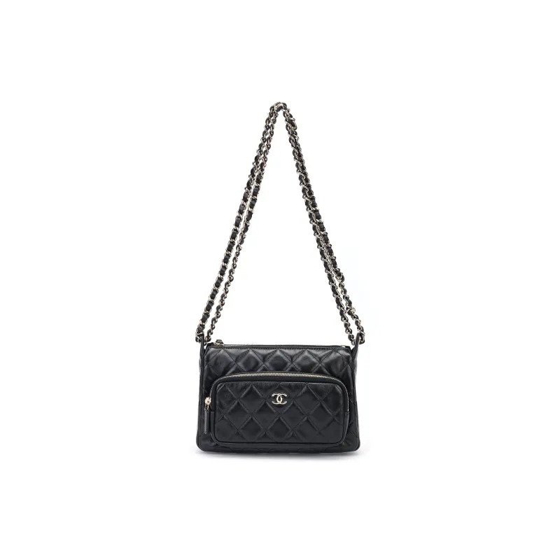 CHANEL Shiny Wrinkle Lambskin Handbag, Shoulder Bag Women's Black-0