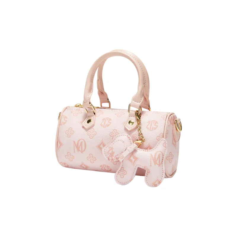 MARKANGARO Synthetic Leather Boston Bag Regular Unisex White/Dark Brown/Pink-2