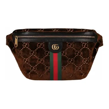 GUCCI Ophidia Velvet Sling Bag Fanny Pack Small Size Unisex Brown