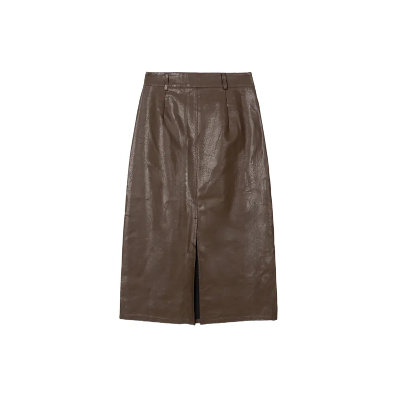 FAWENXIANGZI Leather Long Skirt Women's-6