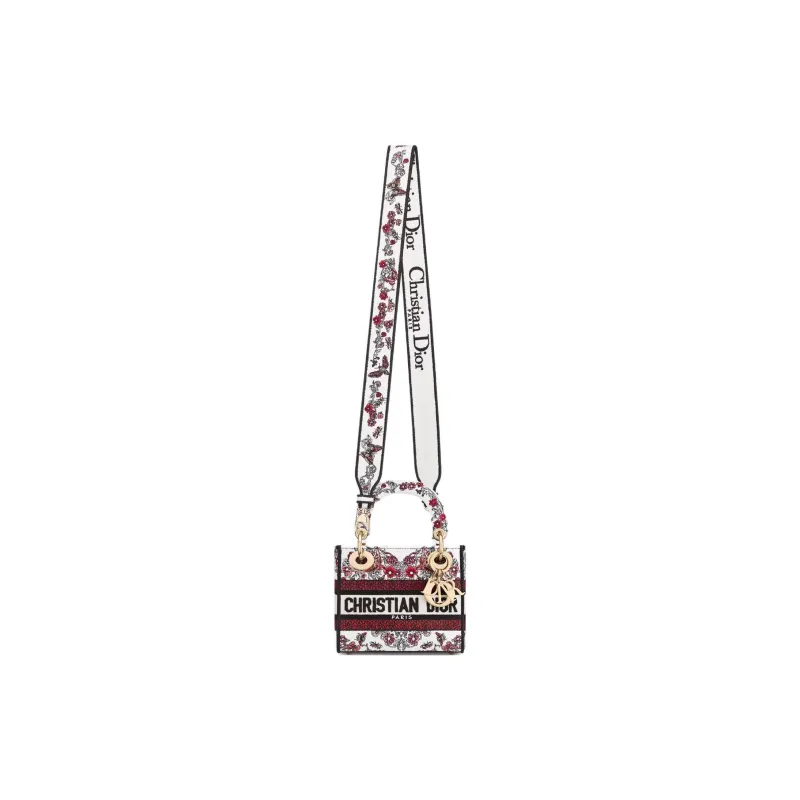 DIOR Lady Dior Fabric Tote Bag Shopping Bag Shoulder Bag Handbag Mini Women's White & Red-1