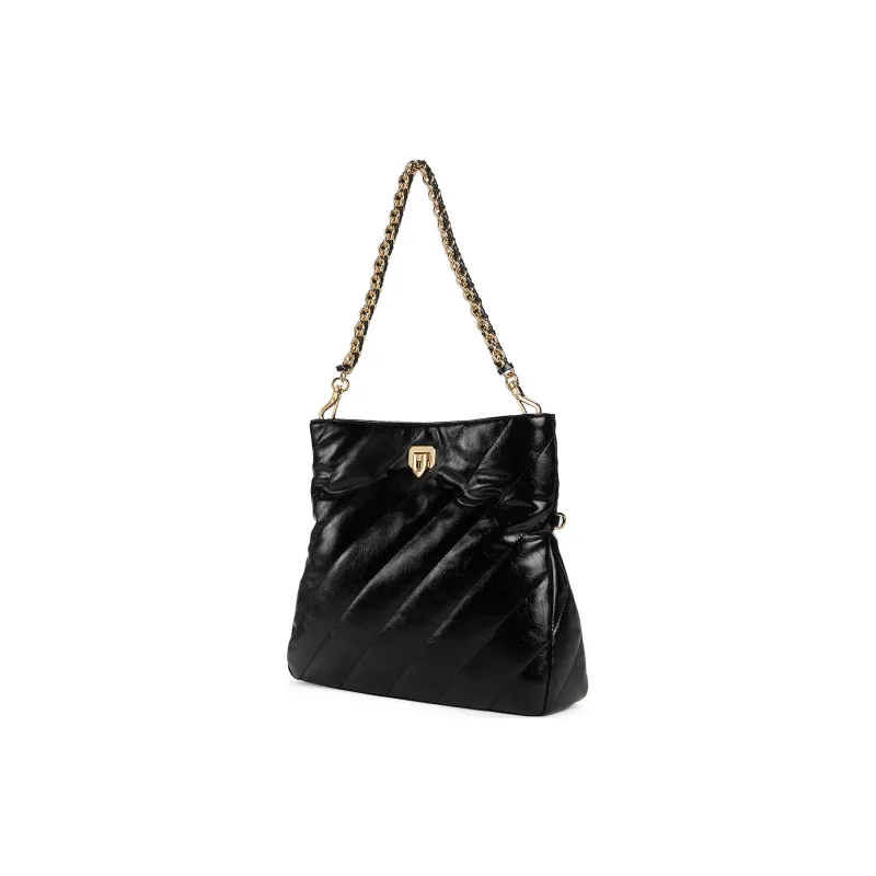 CHARLES&KEITH PU Shoulder Bag Medium Size Women's Black/Cream Milk White-1