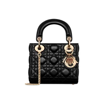 DIOR Lady Dior Sheepskin One Shoulder Handbags Mini Women's Black
