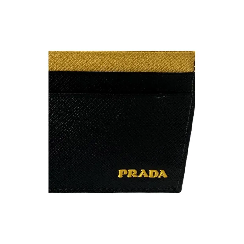 PRADA Leather Card Holder Women's Yellow/Black-1