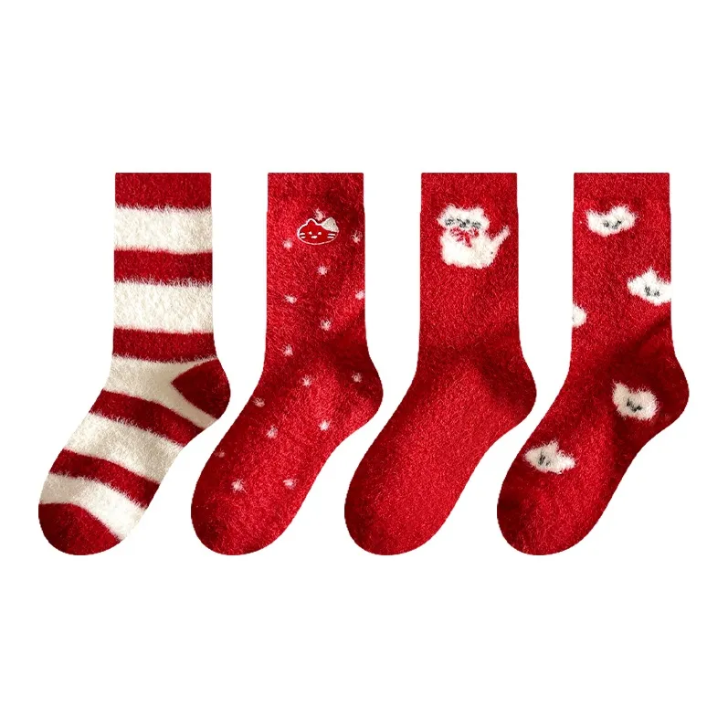 Montagut Mid Calf Socks Women's 4 Pack Red-3