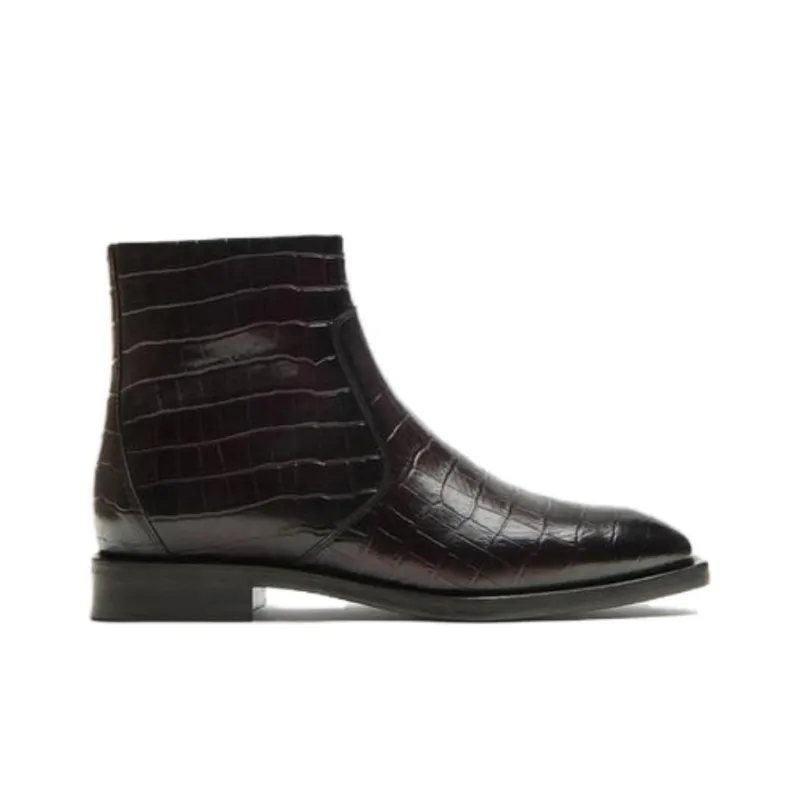 ZARA EMBOSSED Ankle Boots Men's Red Black-1