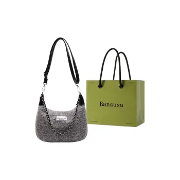 Bansusu Plush Portable Crossbody Bag, Shoulder Bag Regular Small Size Women's Black/Gray Leopard Print