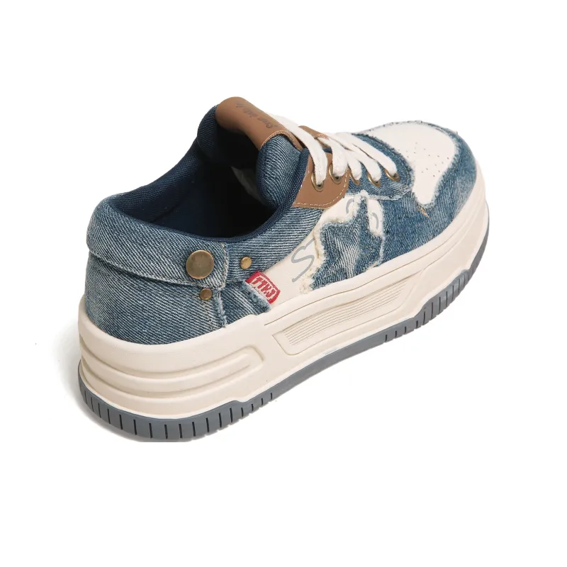 TTKJ Cushioning Height Increase With Slip Resistant Properties Low Top Skateboard Shoes Women's Washed Blue-4