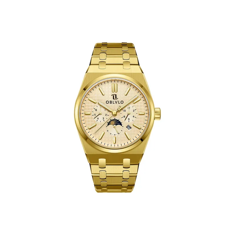 OBLVLO Automatic Mechanical Movement Steel Strap Men's Watches White Dial-15