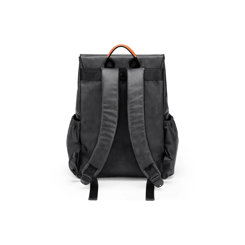 MashaLanti PVC Synthetic Leather Minimalist Style Backpack Regular Unisex Black-2