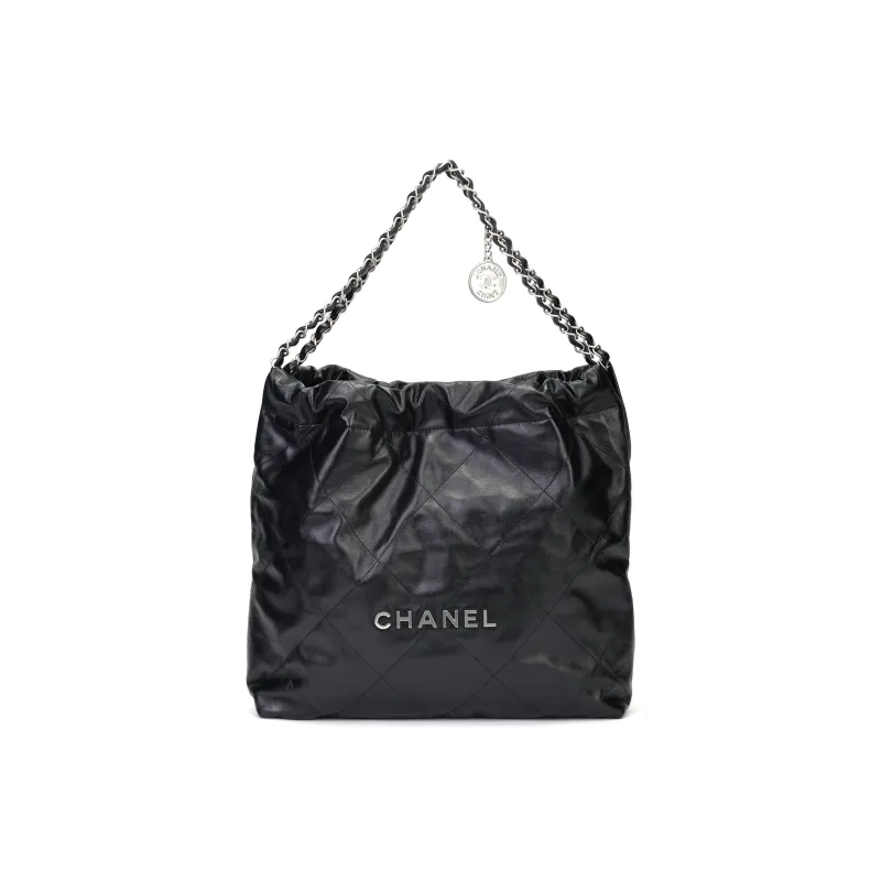 CHANEL Shiny Calfskin Hobo Bag, Crossbody Bag, Shoulder Bag Medium Size Women's Black-0