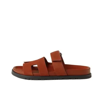 HERMES Chypre Slip Resistant Slide Slippers Women's Black Sugar Brown