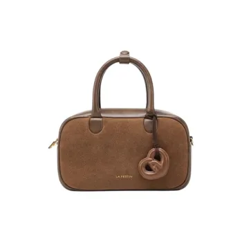 LA FESTIN Suede Boston Bag, Shoulder Bag, Crossbody Bag, Handbag Trumpets Women's Caramel Brown